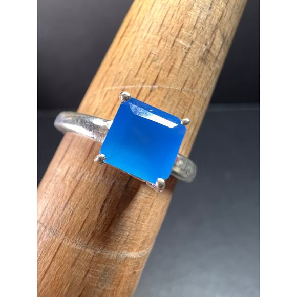 Square cut blue chalcedony sterling silver ring size 6 - Picture 5 of 16
